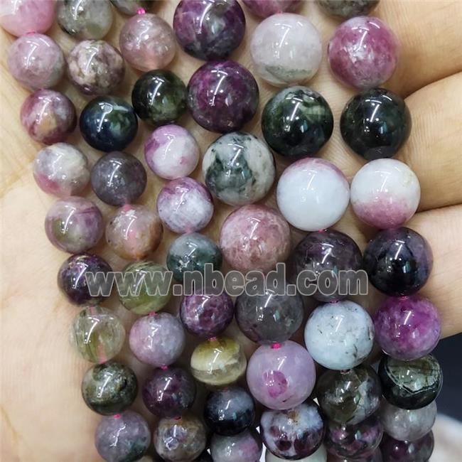 Natural Tourmaline Beads Multicolor Smooth Round