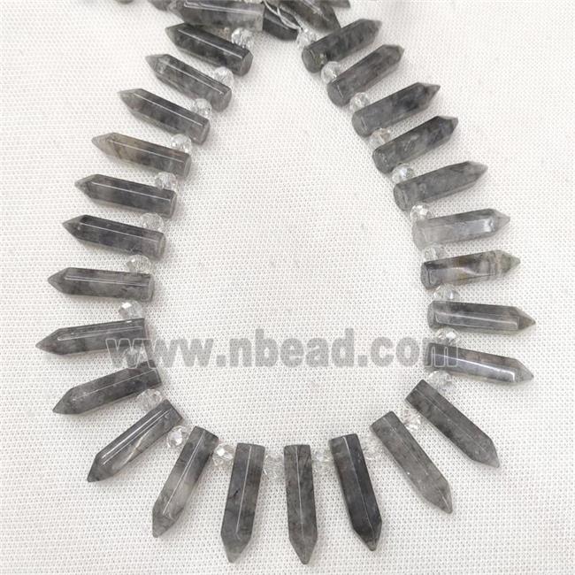 Natural Gray Cloudy Quartz Bullet Beads