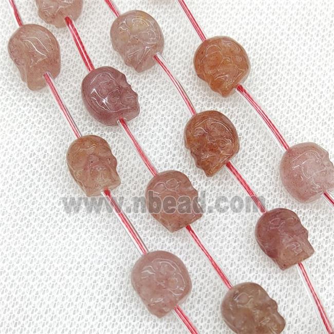 Natural Strawberry Quartz Skull Beads Pink Carved