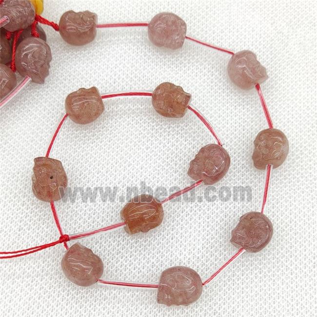 Natural Strawberry Quartz Skull Beads Pink Carved