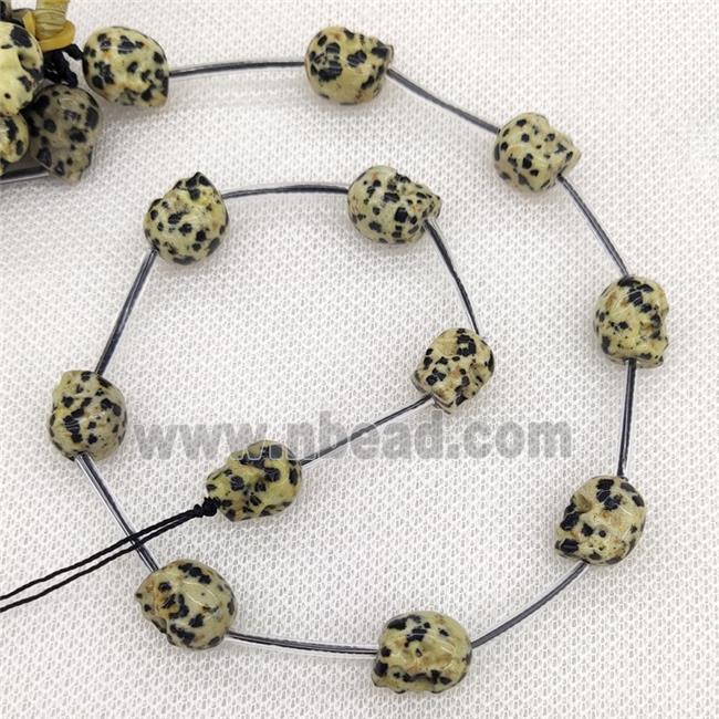 Natural Black Dalmatian Jasper Skull Beads Carved