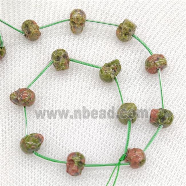 Natural Unakite Skull Beads Carved