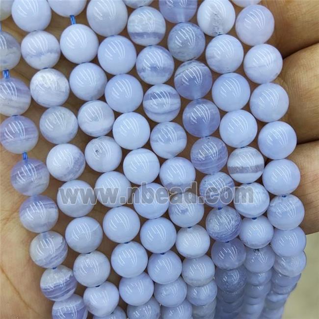 Natural Blue Lace Agate Beads Smooth Round