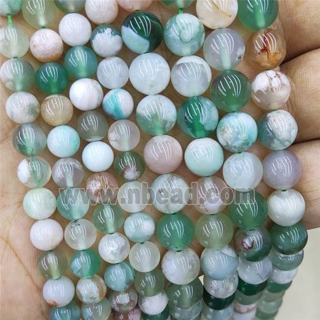 Natural Cherry Agate Beads Sakura Green Dye Smooth Round