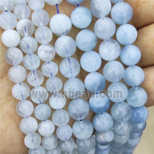 Natural Aquamarine Beads Blue Smooth Round