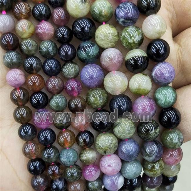 Natural Tourmaline Beads Multicolor Smooth Round