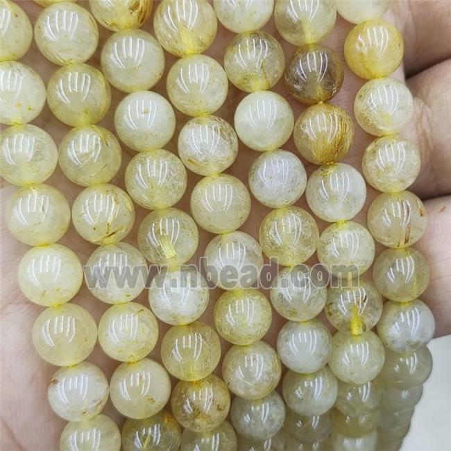 Natural Golden Rutilated Quartz Beads Smooth Round