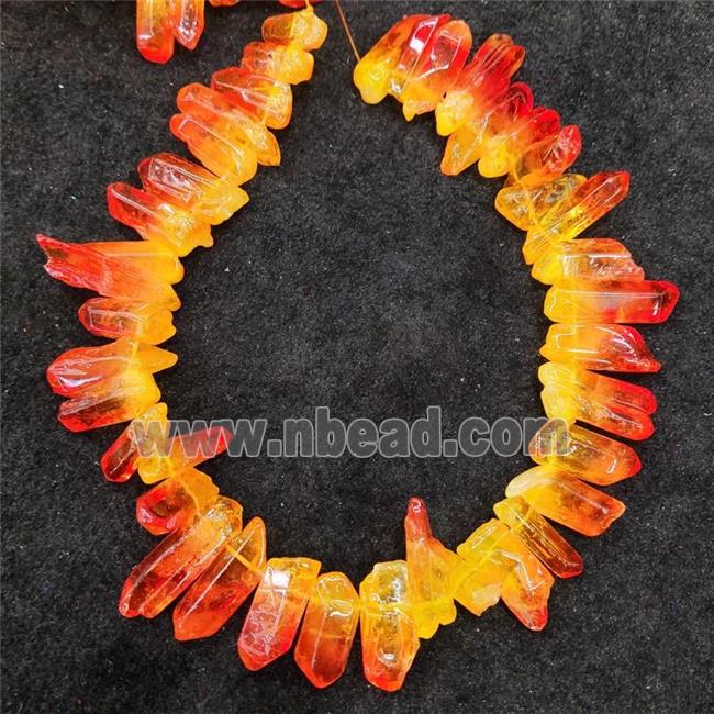 Natural Crystal Quartz Stick Beads Orange Red Dye Dichromatic Polished