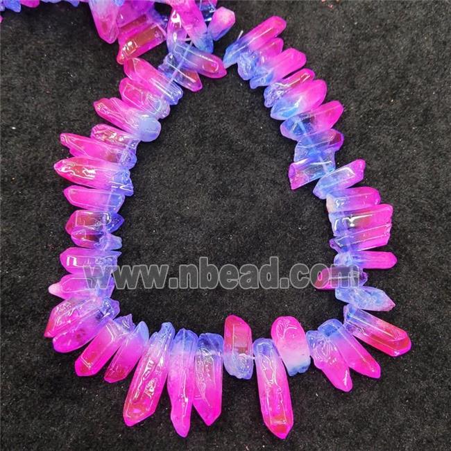 Natural Crystal Quartz Stick Beads Blue Hotpink Dye Dichromatic Polished