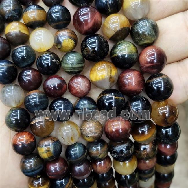 Natural Tiger Eye Stone Beads Multicolor Smooth Round