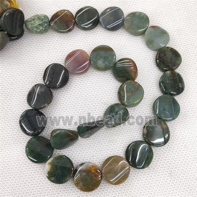 Natural Moss Agate Coin Beads Green Twist