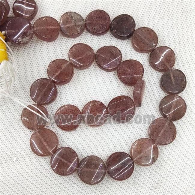 Natural Strawberry Quartz Coin Beads Pink Twist