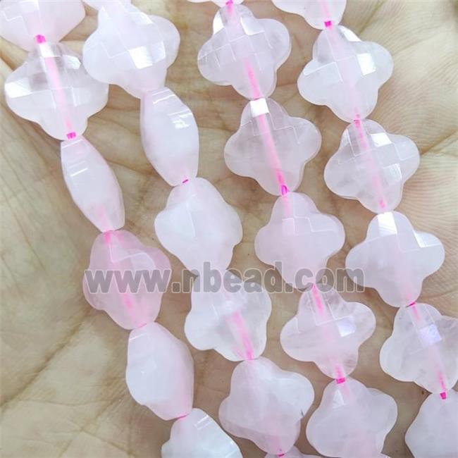 Natural Pink Rose Quartz Beads Faceted Clover