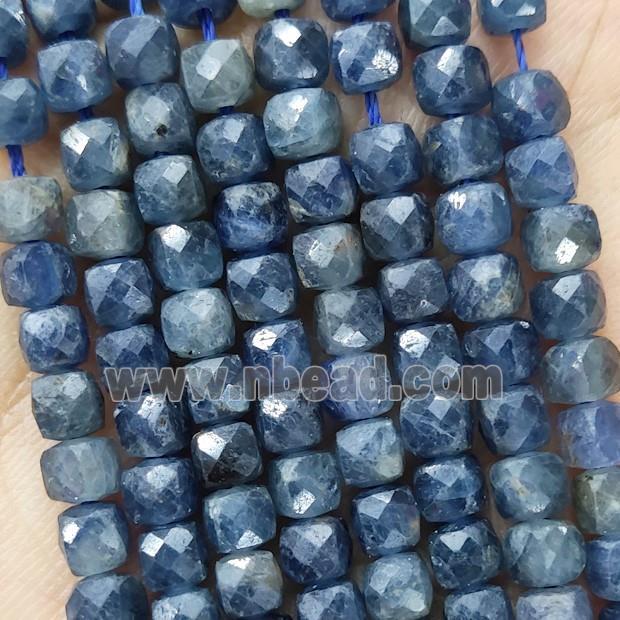 Natural Sapphire Beads Blue Faceted Cube