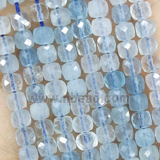 Natural Blue Aquamarine Beads Faceted Cube