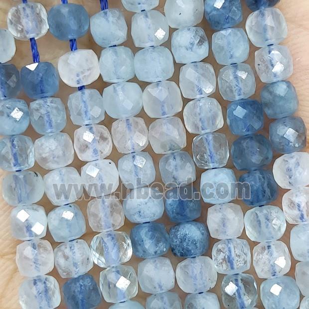 Natural Blue Aquamarine Beads Faceted Cube