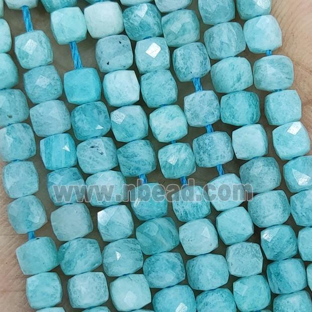 Natural Green Amazonite Beads Faceted Cube