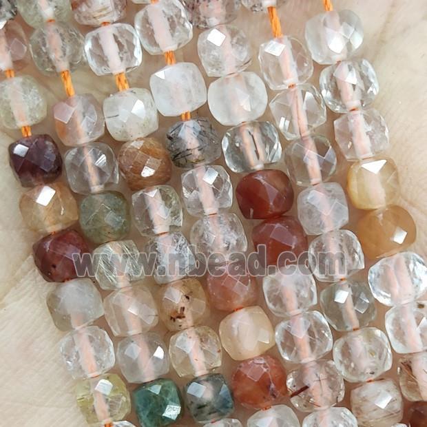 Natural Rutilated Quartz Beads Multicolor Faceted Cube