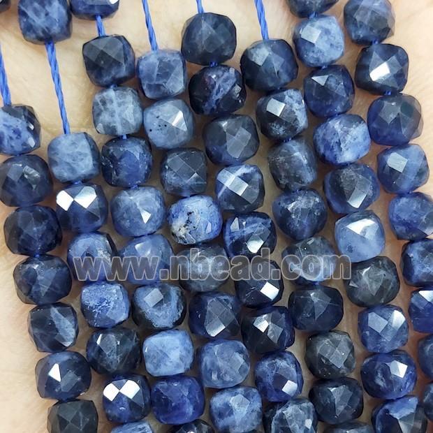 Natural Blue Sodalite Beads Faceted Cube