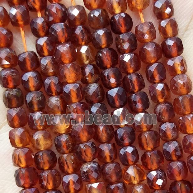 Natural Orange Garnet Beads Faceted Cube