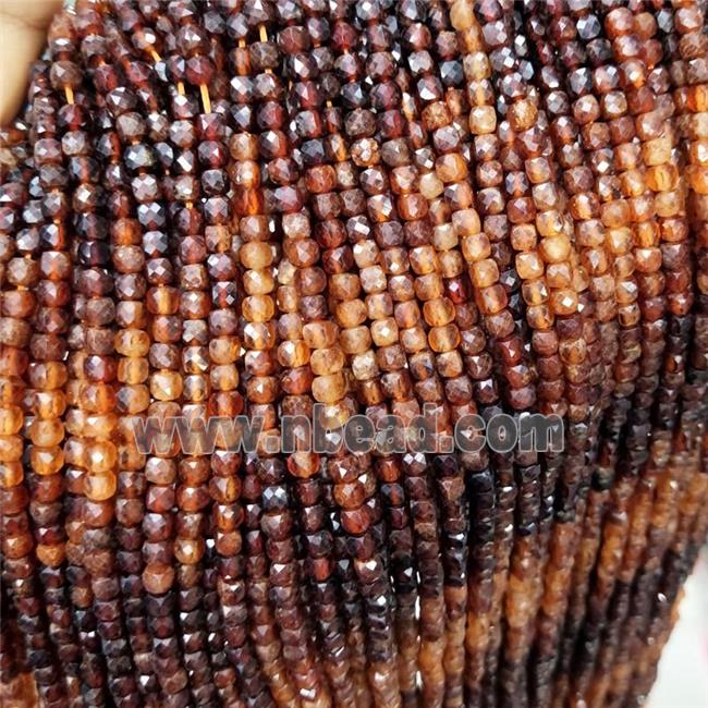 Natural Orange Garnet Beads Faceted Cube