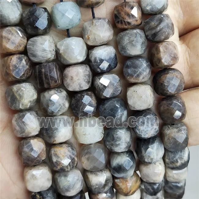 Natural Black Sunstone Beads Faceted Cube