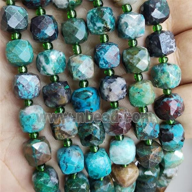 Natural Chrysocolla Beads Green Faceted Cube