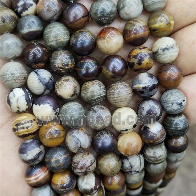 Natural Zebra Jasper Beads B-Grade Smooth Round