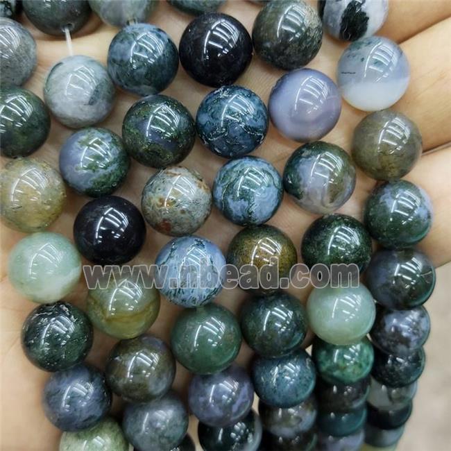 Natural Moss Agate Beads Green Smooth Round