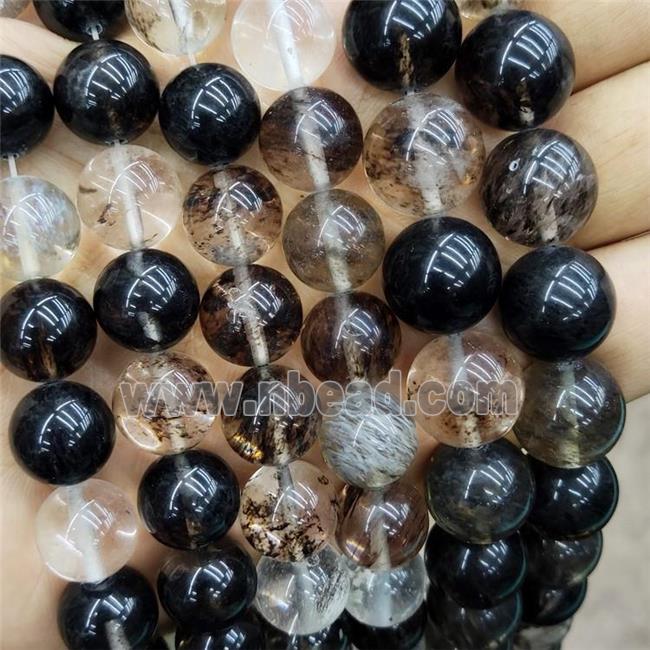 Synthetic Quartz Beads Black Smooth Round