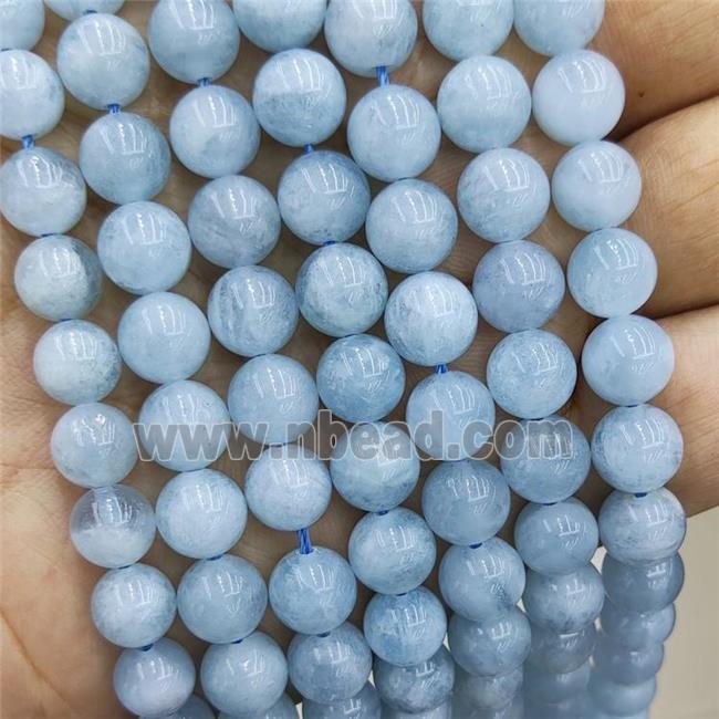 Natural Blue Aquamarine Beads AA-Grade Smooth Round