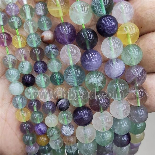 Natural Fluorite Beads Multicolor Smooth Round