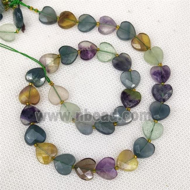 Natural Fluorite Heart Beads Multicolor Faceted