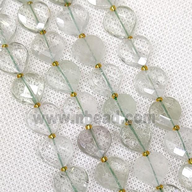 Natural Green Quartz Heart Beads Faceted