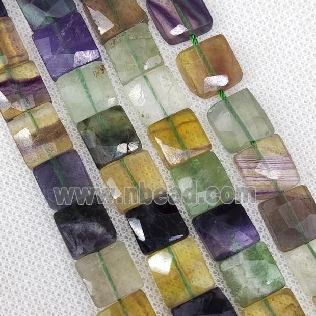 Natural Fluorite Beads Multicolor Faceted Square