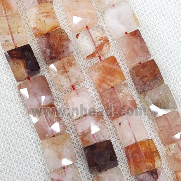 Natural Red Hematoid Quartz Beads Faceted Square