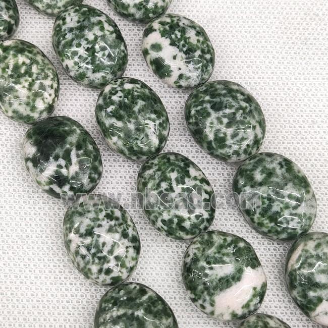 Green Dalmatian Jasper Beads Oval Spot