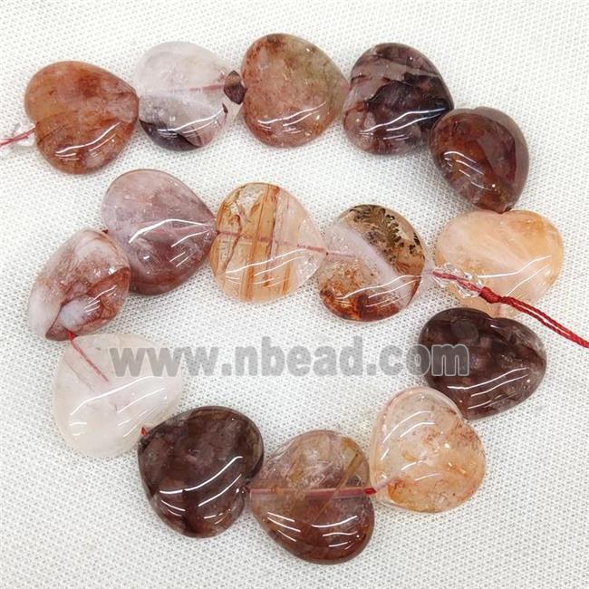 Natural Red Hematoid Quartz Heart Beads