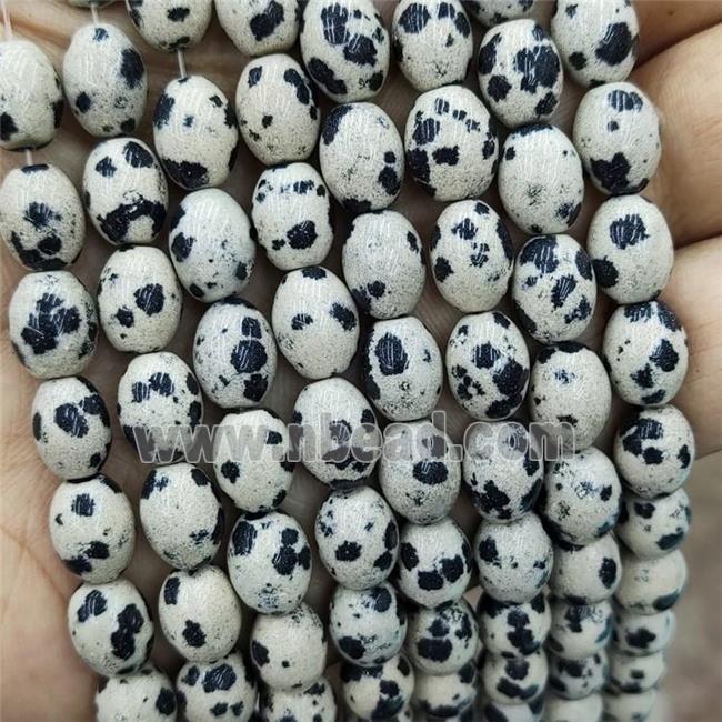 Natural Black Dalmatian Rice Beads Barrel