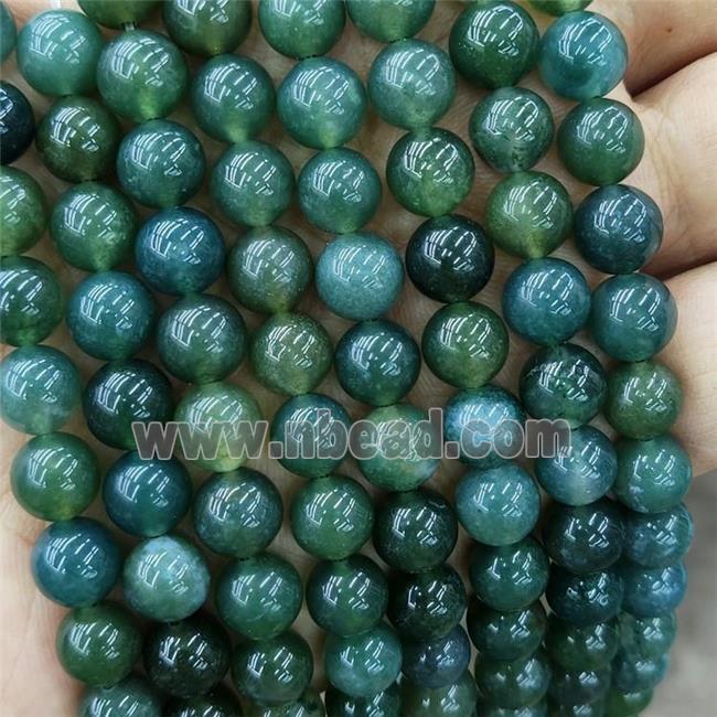 Natural Green Moss Agate Beads Smooth Round