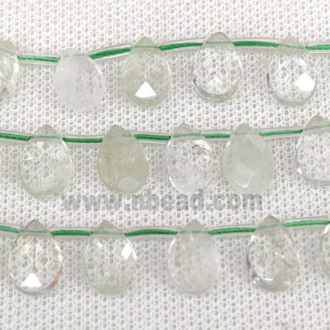 Natural Green Quartz Beads Faceted Teardrop Topdrilled