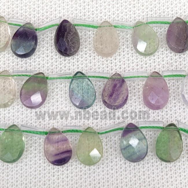 Natural Fluorite Beads Multicolor Faceted Teardrop Topdrilled