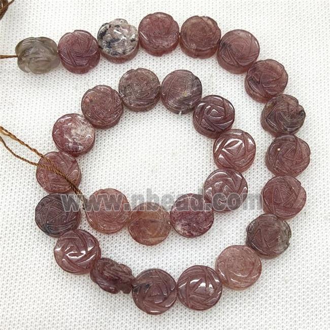 Natural Strawberry Quartz Flower Beads Pink Carved