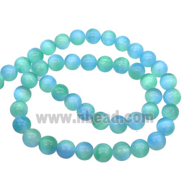 Selenite Beads Green Blue Dye Smooth Round