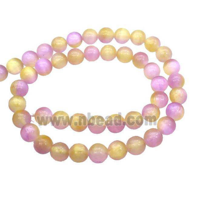 Selenite Beads Yellow Purple Dye Smooth Round