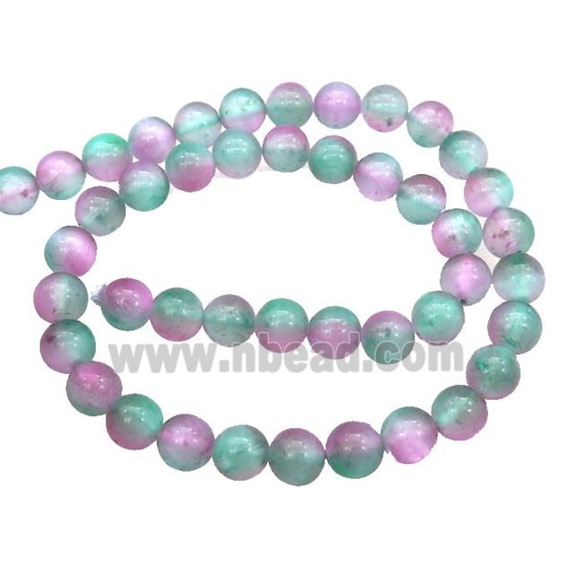 Selenite Beads Green Pink Dye Smooth Round