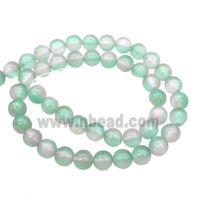 Selenite Beads Green Pink Dye Smooth Round