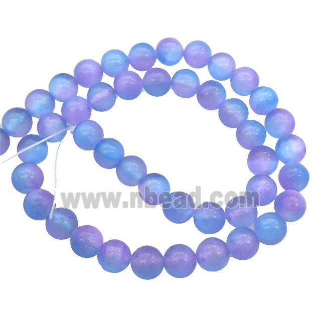 Selenite Beads Blue Purple Dye Smooth Round