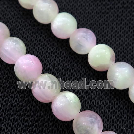 Selenite Beads Green Pink Dye Smooth Round