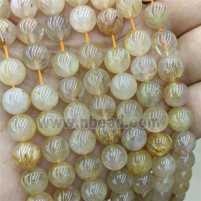 Natural Golden Rutilated Quartz Beads A-Grade Smooth Round